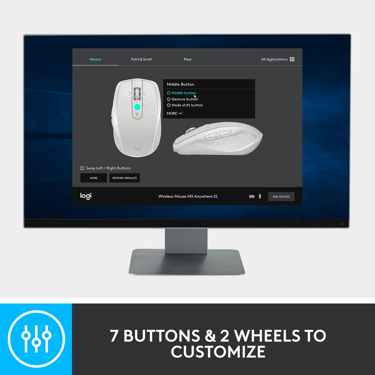 Logitech MX Anywhere 2S Bluetooth Edition Compact Wireless Mouse No USB