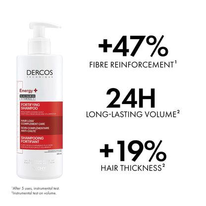 Vichy Fortifying Shampoo, Dercos Energy+ Hair Shampoo with Niacinamide & Vitamin E to Protect, Fortify, Thicken, & Strengthen Hair. Reduce Frizz and Hair Breakage. Recommended by Dermatologists, 400mL - Available at All In One Marketplace Canada