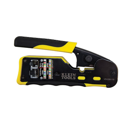 Klein Tools VDV226-110 Ratcheting Modular Data Cable Crimper/Wire Stripper/Wire Cutter for RJ11/RJ12 Standard, RJ45 Pass-Thru Connectors KLEIN TOOLS
