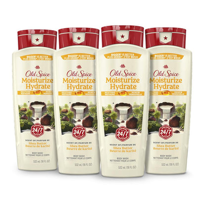 Old Spice Men's Body Wash Moisturize with Shea Butter, 24/7 Moisturization, Gentle on Skin, 2.12 L Total (4 Count of 532 mL Each) Old Spice