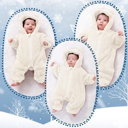 AiWMGL Baby Bear Hooded Fleece Romper Snowsuit, White, 0-3 M 🍁 All In One Marketplace Canada
