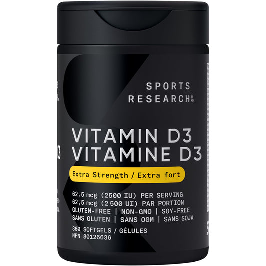 Sports Research® Vitamin D3 2500 IU with Coconut MCT Oil - High Potency Vitamin D Supplement for Immune & Bone Support - Non-GMO Verified, Gluten & Soy Free – 62.5mcg, 360 Liquid Softgels