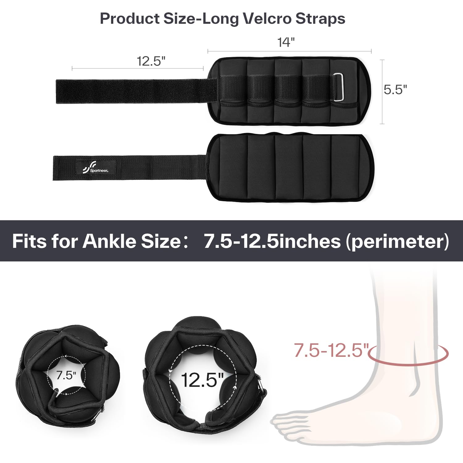 Sportneer Adjustable Ankle Weights 1 Pair 2 4 6 8 10 Lbs Leg Weight Straps for Women Men, Weighted Ankle Weights Set for Gym, Fitness, Workout, Walking, Jogging,1-5 lbs Each Ankle Weight, 1 Pair 2-10 lbs