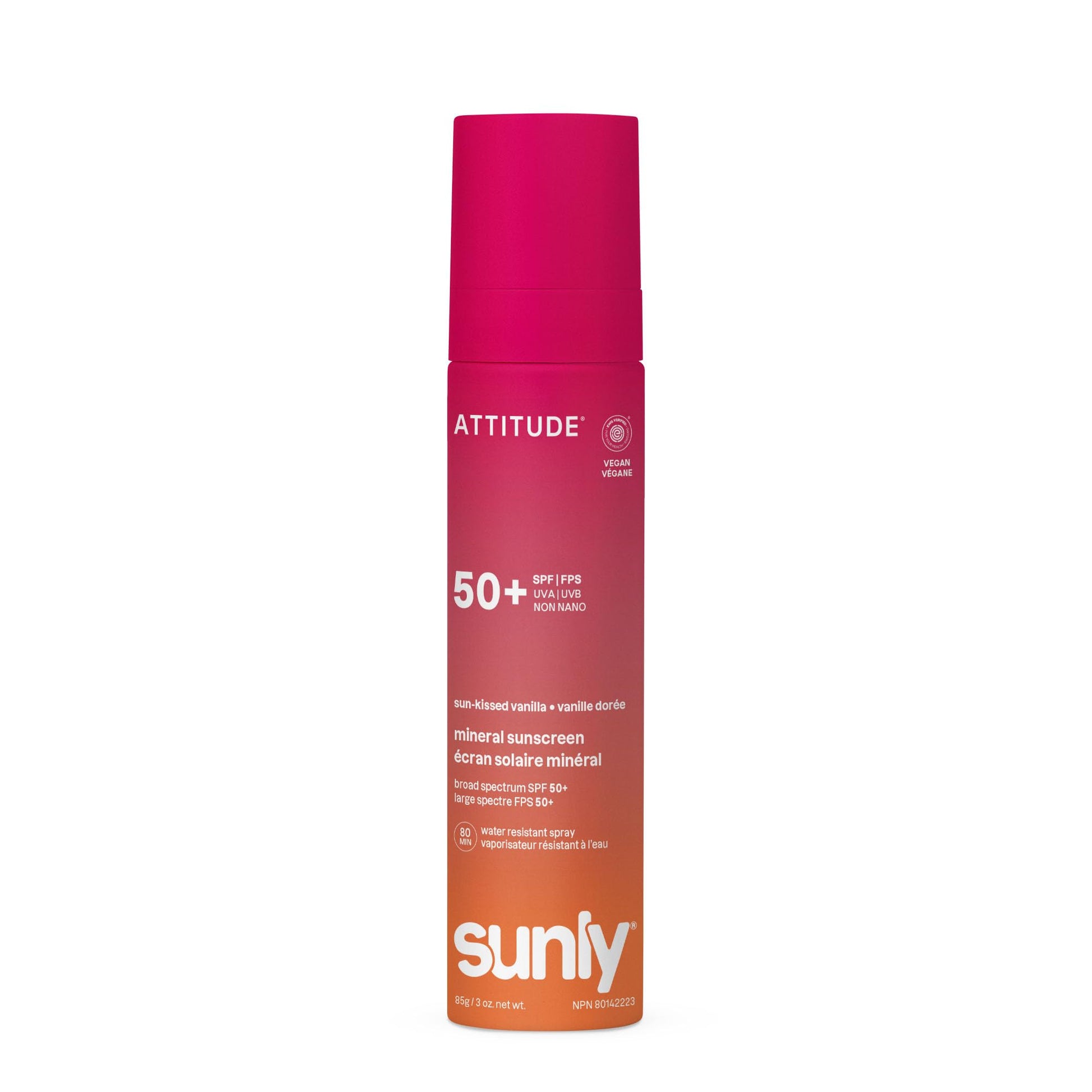 ATTITUDE Mineral Sunscreen Lightweight Lotion SPF 50, Broad Spectrum Zinc Oxide, EWG Verified, Non-Nano, Water-Resistant 80 Minutes, Non-Greasy for Face & Body, Vegan, Sun-Kissed Vanilla Scent, 80 grams