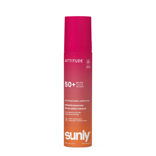 ATTITUDE Mineral Sunscreen Lightweight Lotion SPF 50, Broad Spectrum Zinc Oxide, EWG Verified, Non-Nano, Water-Resistant 80 Minutes, Non-Greasy for Face & Body, Vegan, Sun-Kissed Vanilla Scent, 80 grams