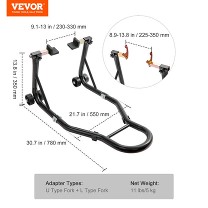 VEVOR Motorcycle Rear Wheel Stand, with U + L Fork Swingarm Spool, 850 lbs Capacity Heavy Duty Rear Wheel Stand Motorcycle Lift Jack Stand, for Suzuki Yamaha Honda Kawasaki, Black 🍁 All In One Marketplace Canada