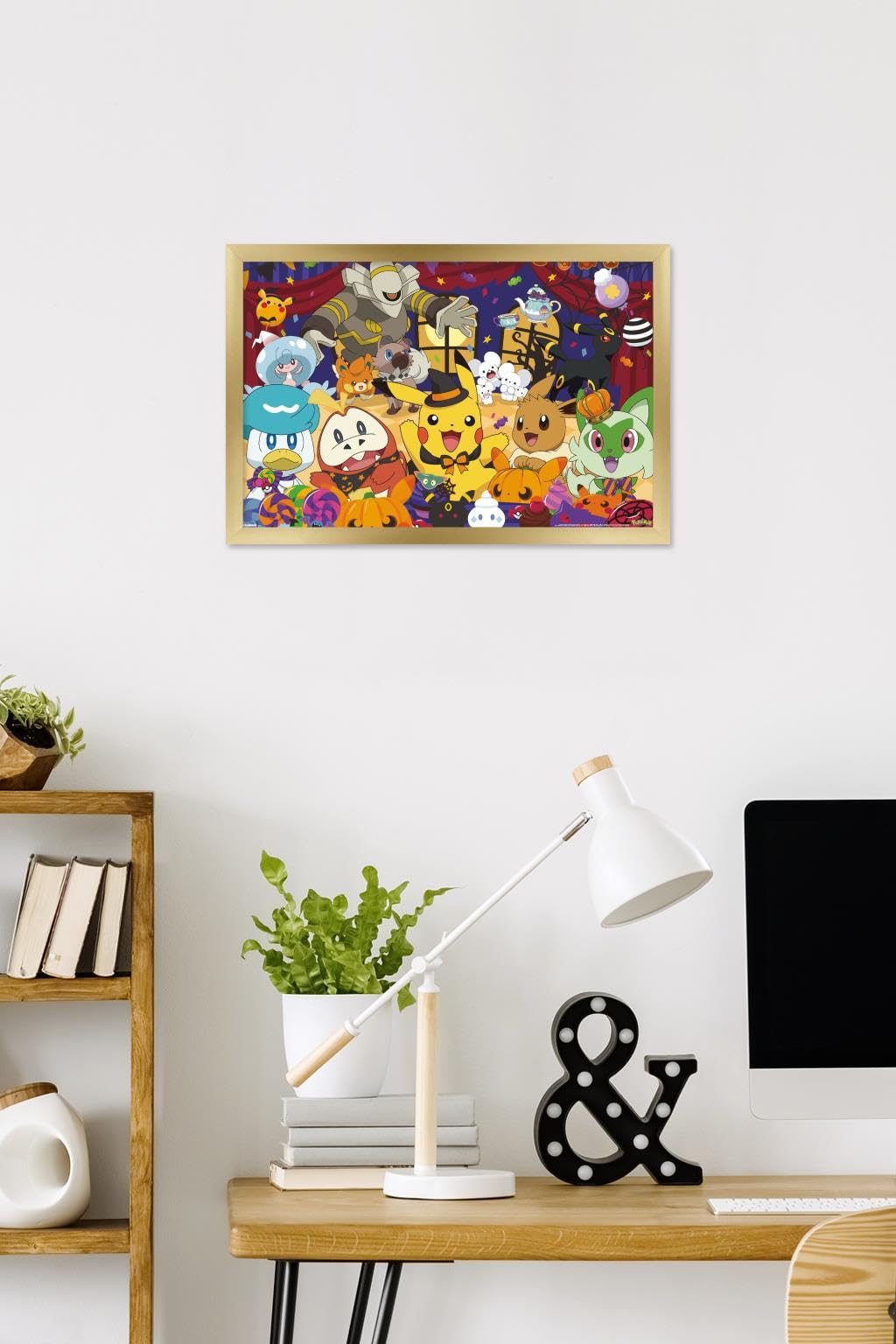 Pokémon : Fête d'Halloween - Affiche murale de groupe, 56,9 cm x 37,3 cm, version encadrée or