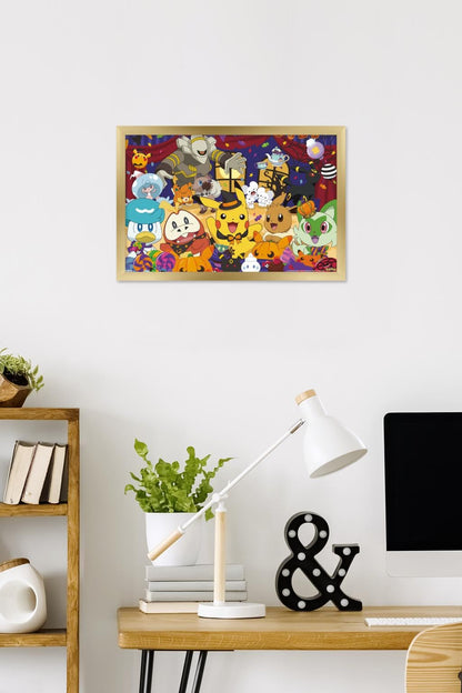 Pokémon : Fête d'Halloween - Affiche murale de groupe, 56,9 cm x 37,3 cm, version encadrée or