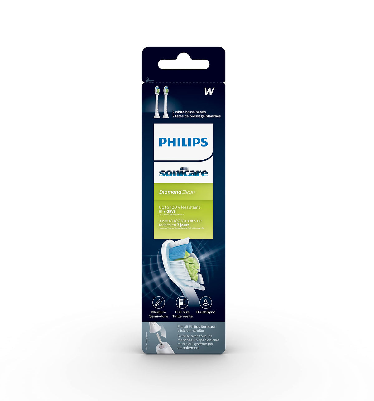 Philips Sonicare W DiamondClean Brush Heads, 2-Pack, 6 Month Supply, White
