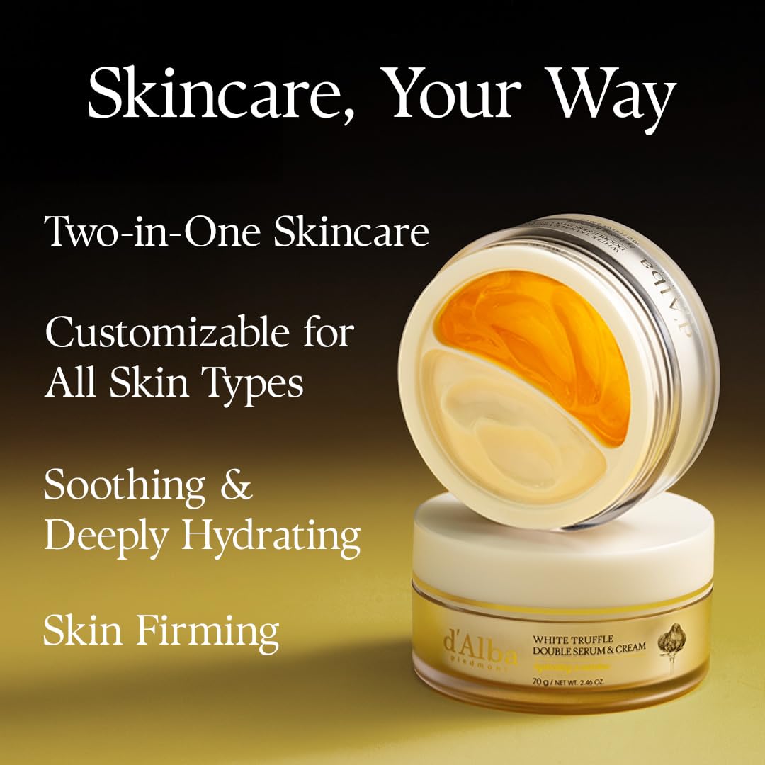 d'alba Piedmont Italian White Truffle Double Serum & Cream, Vegan Skincare, 2-in-1 Customizable Hydrating Cream with White Truffles, Suitable for All Skin Types - Available at All In One Marketplace Canada