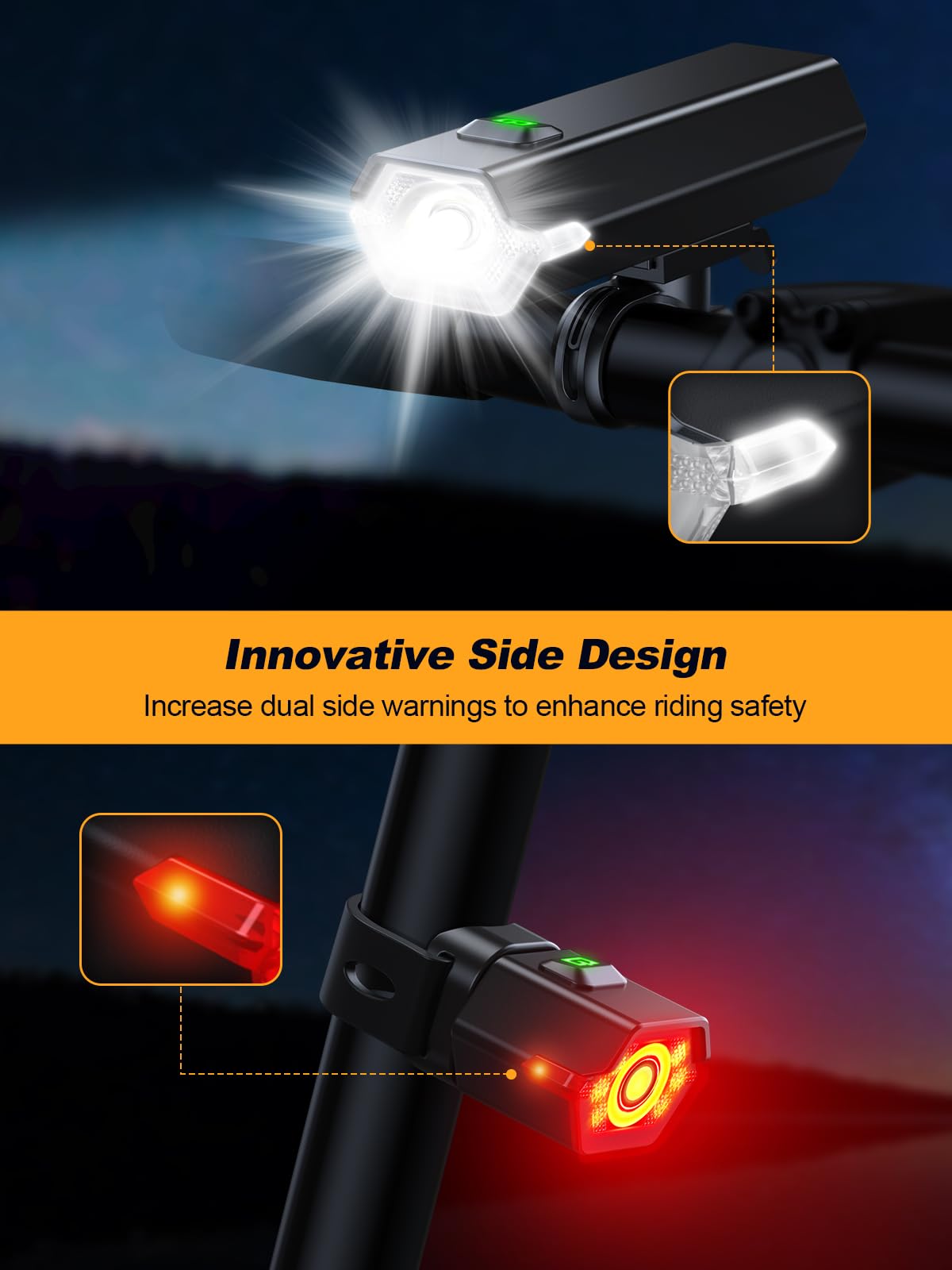 Oldowl Upgraded Bike Lights Super Bright, 4+6 Modes Rechargeable Bike Lights Front and Back with Side Lights, 360°Rotatable Bike Headlight, IP65 Waterproof Bicycle TailLight, Reflectors Accessories - Available at All In One Marketplace Canada