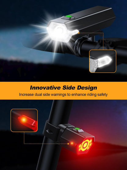 Oldowl Upgraded Bike Lights Super Bright, 4+6 Modes Rechargeable Bike Lights Front and Back with Side Lights, 360°Rotatable Bike Headlight, IP65 Waterproof Bicycle TailLight, Reflectors Accessories - Available at All In One Marketplace Canada
