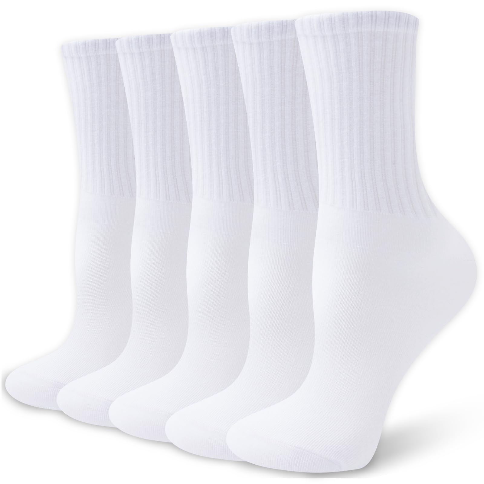 VoJoPi Crew Socks for Women, 5 Pairs Cotton Soft and Moisture Wicking Calf Socks Lightweight Work & Casual Wear, Size 5-10 - Available at All In One Marketplace Canada