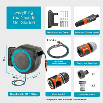 Gardena 18630-37.000.00 115 ft. Wall-Mounted Auto-Retractable Hose Reel, Frost-Proof, RollControl Technology for Safe and Slow retraction, 1/2" Hose, Made in Europe 🍁 All In One Marketplace Canada