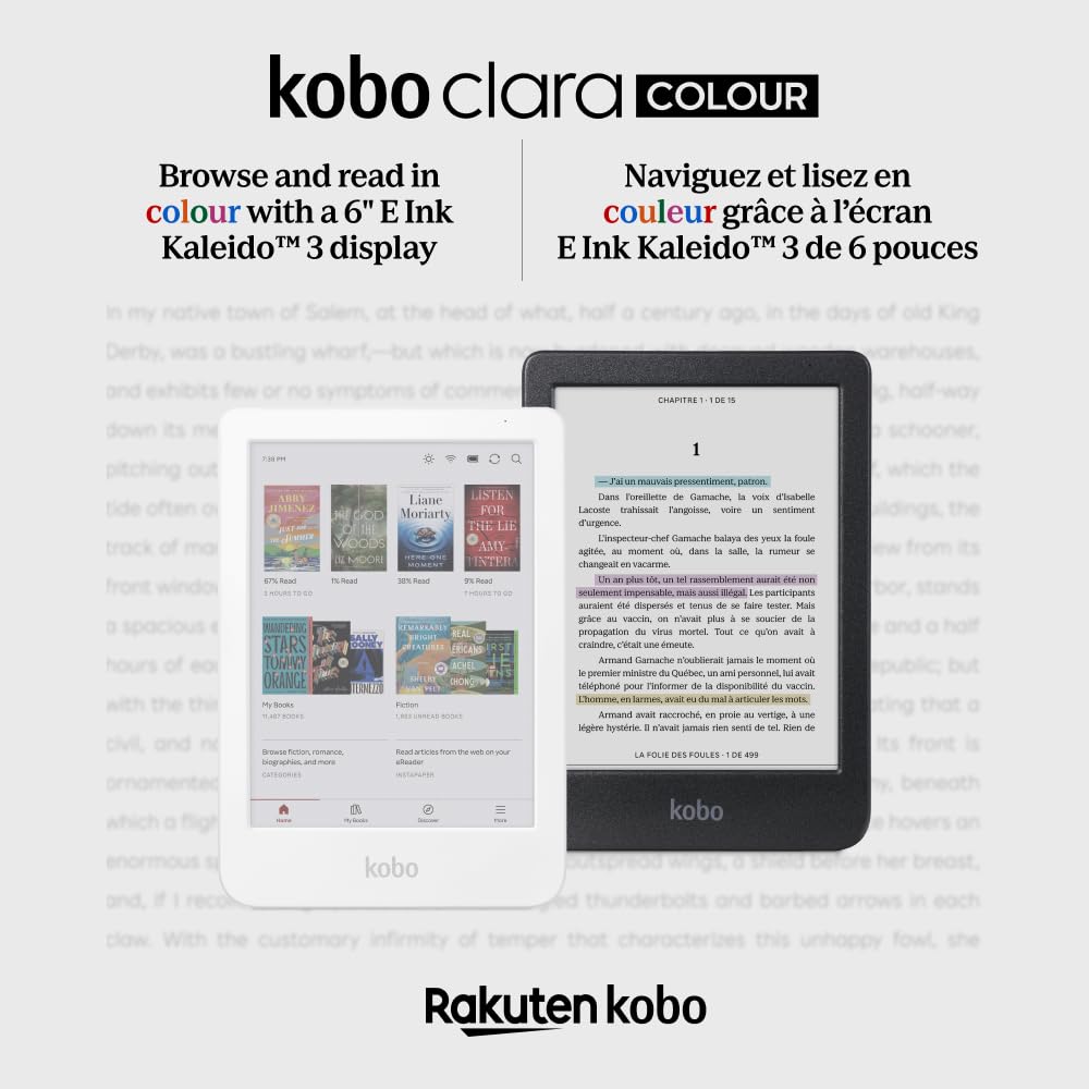 Kobo Clara Colour | Colour eReader | 6” Glare-Free Colour E Ink Kaleido 3 Display | Dark Mode Option | Waterproof | Audiobooks | 16GB of Storage (White)