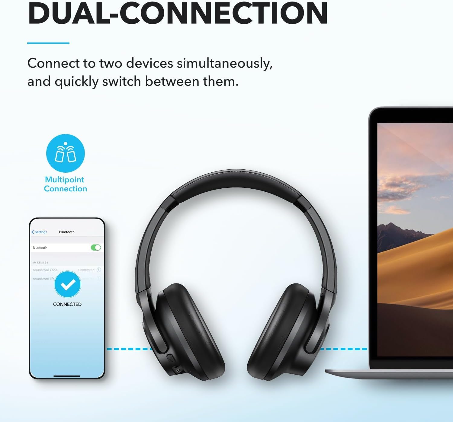 soundcore by Anker Q20i Hybrid Active Noise Cancelling Headphones, Wireless Over-Ear Bluetooth, 40H Long ANC Playtime, Hi-Res Audio, Big Bass, Customize via an App, Transparency Mode, Ideal for Travel - Available at All In One Marketplace Canada