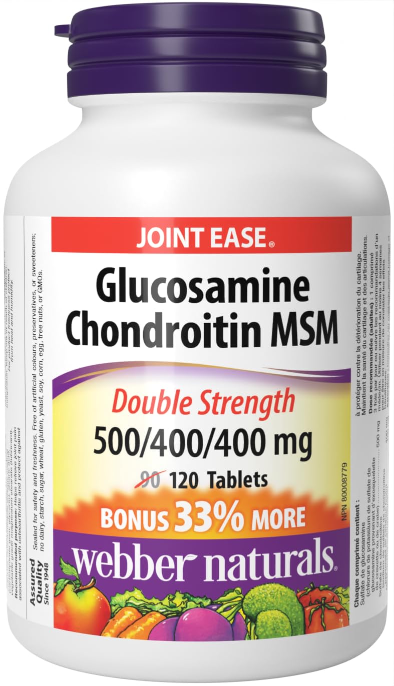 Webber Naturals Glucosamine Chondroitin MSM, Double Strength, 120 Tablets, Helps Relieve Joint Pain Associated with Osteoarthritis - Available at All In One Marketplace Canada