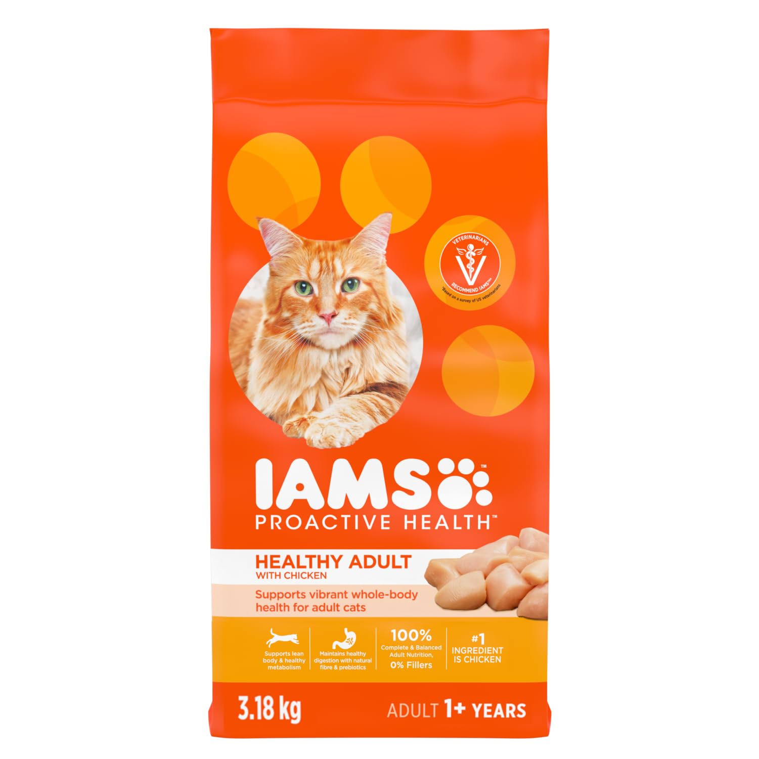 IAMS Proactive Health Healthy Adult Dry Cat Food – Chicken – 3.18KG (7LB) Bag