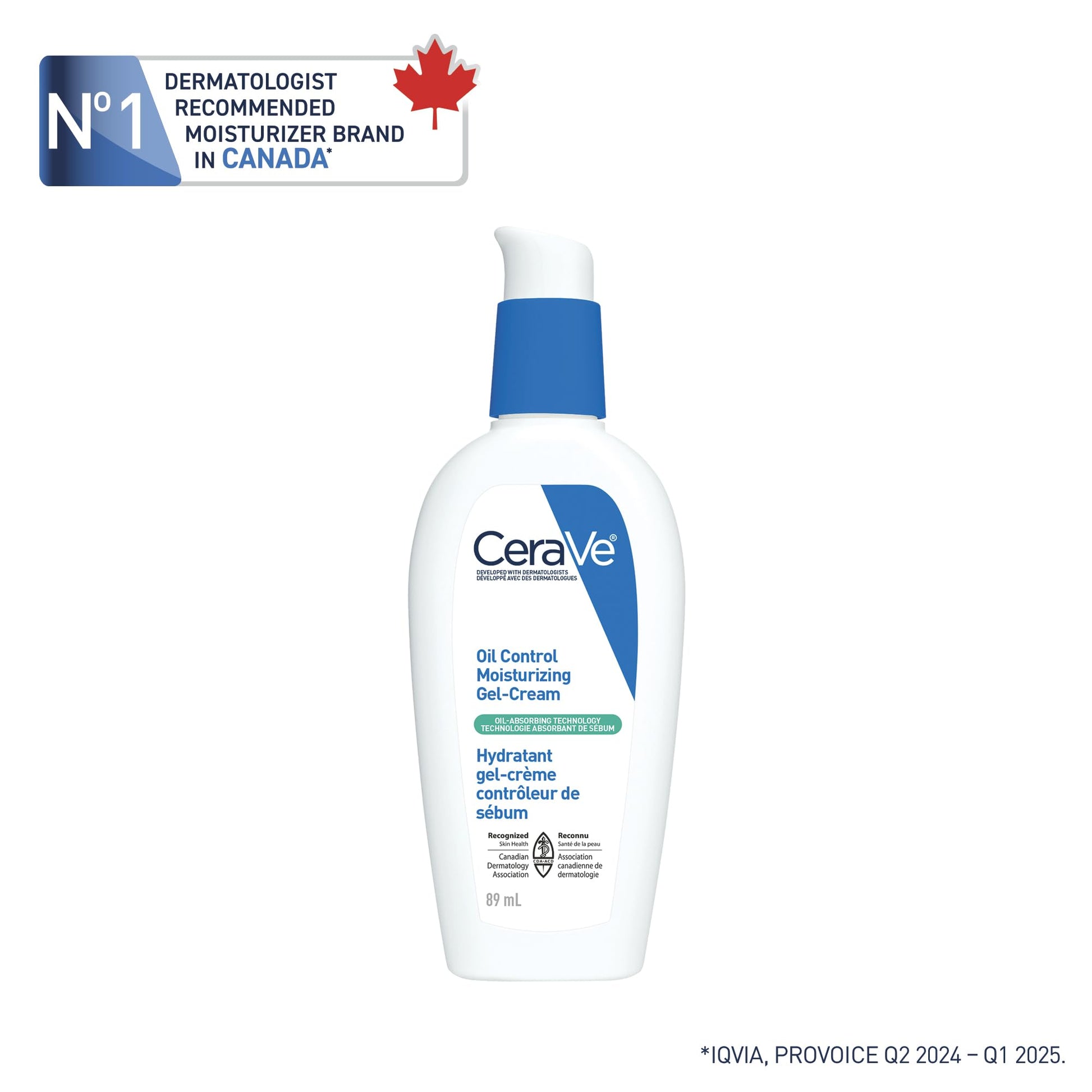 CeraVe Oil Control Moisturizing Gel-Cream for Oily & Combination Skin, 48H Hydration & 8H Shine Control, Non-Greasy, Matte Finish with Ceramides, Hyaluronic Acid & Niacinamide, Fragrance-Free, 89mL - Available at All In One Marketplace Canada
