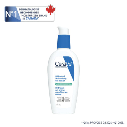 CeraVe Oil Control Moisturizing Gel-Cream for Oily & Combination Skin, 48H Hydration & 8H Shine Control, Non-Greasy, Matte Finish with Ceramides, Hyaluronic Acid & Niacinamide, Fragrance-Free, 89mL - Available at All In One Marketplace Canada