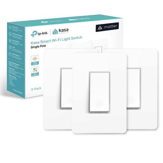 Kasa Matter Smart Wi-Fi Light Switch by TP-Link (KS205P3) - Neutral Wire and 2.4GHz Wi-Fi Connection Required, Works with Apple Home, Alexa & Google Home, No Hub Required, 3-Pack, White