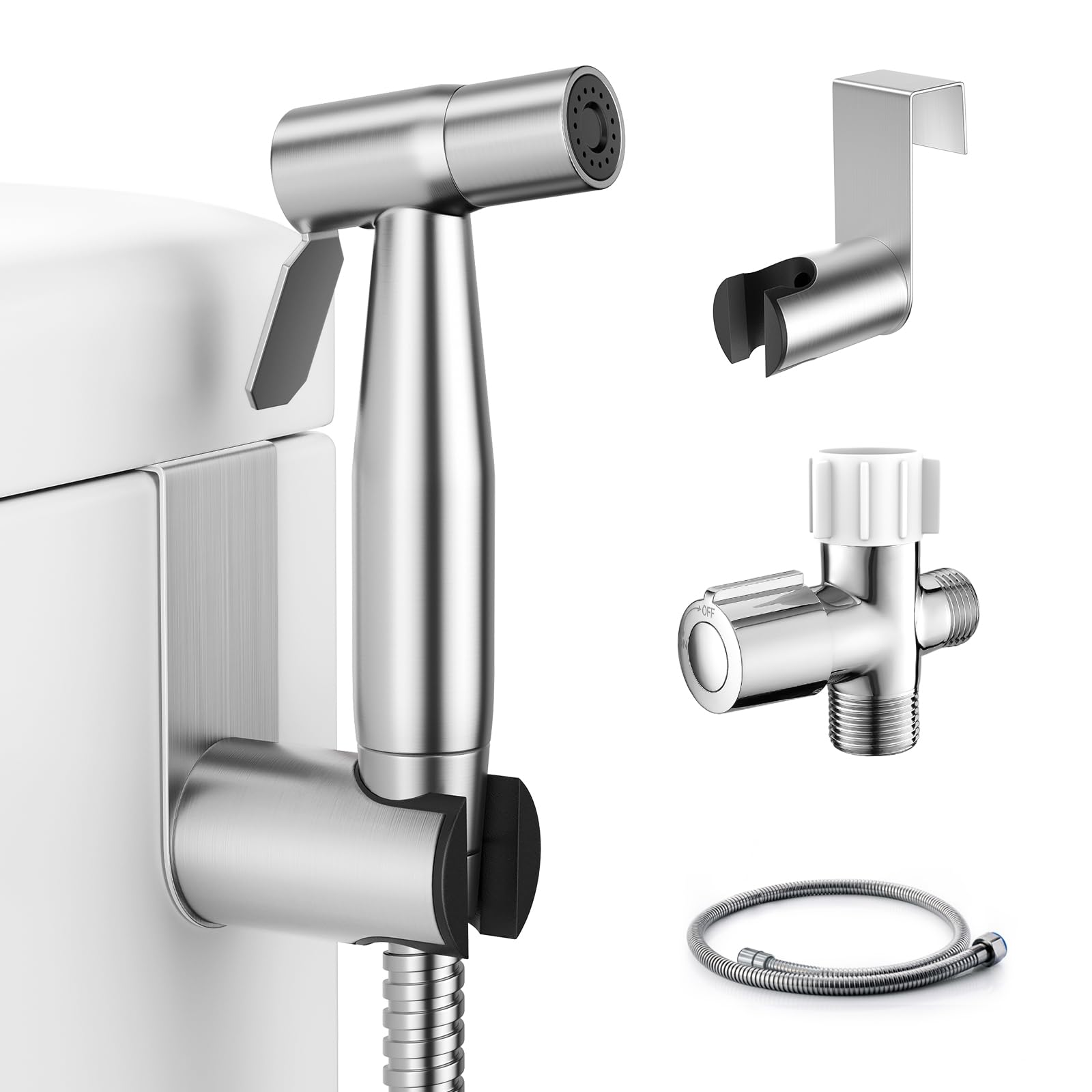Fekivasy Handheld Bidet Sprayer for Toilet, Muslim Shower Bidet Attachment for Toilet, Adjustable Water Pressure with Bidet Hose for Feminine Wash, Bidet Faucet Cloth Diaper Sprayer for Baby Wash