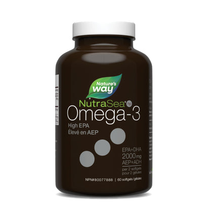 Nature's Way NutraSea HP Omega 3 Extra Strength Supplement with Fish Oil – Fresh Mint Flavour – Heart & Brain Support for Adults and Kids 9+ – 60 Softgels - Available at All In One Marketplace Canada