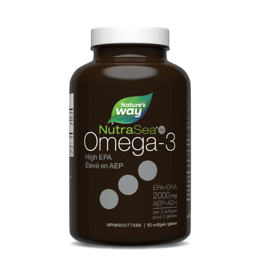 Nature's Way NutraSea HP Omega 3 Extra Strength Supplement with Fish Oil – Fresh Mint Flavour – Heart & Brain Support for Adults and Kids 9+ – 60 Softgels - Available at All In One Marketplace Canada
