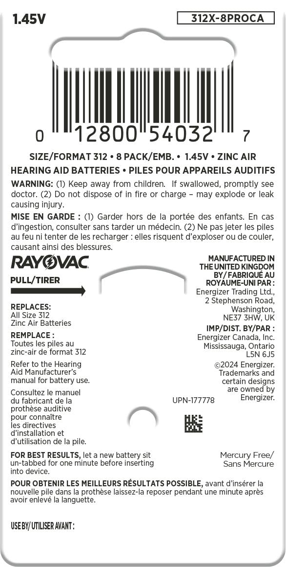 RAYOVAC® ProLine Size 312 Hearing Aid Batteries (80 Batteries) - Available at All In One Marketplace Canada