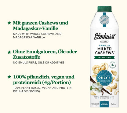 Elmhurst Unsweetened Cashew Milk 6-Pack (946 mL each)
