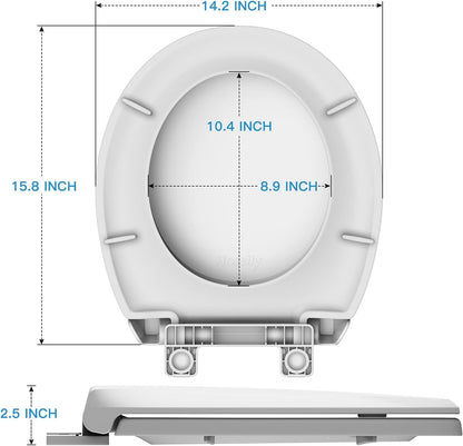 Quiet-Close Toilet Seat Round, Slow Close & Quick Release, Adjustable Quick Screw Attach Non-Slip Hinges, Easy to Install, Universal Fit ExploreHorizon