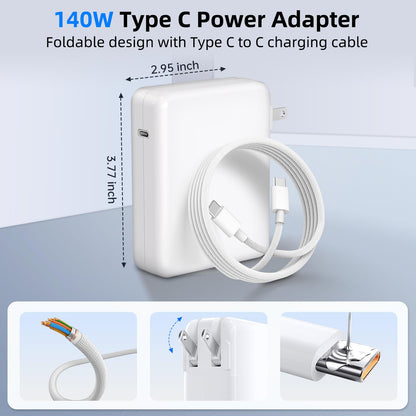 Tearplex 140W C to C Super Fast Charger,Compatible with MacBook Pro 16, 15, 14, 13 Inch, MacBook Air 13 Inch, iPad Pro 2021/2020/2019/2018, Lenovo and All Type C Devices White - Available at All In One Marketplace Canada