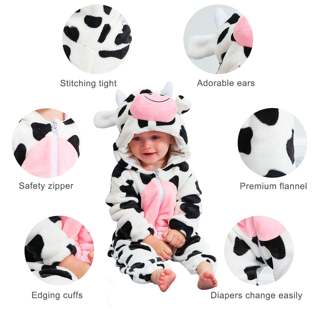 MICHLEY Baby Romper Animal Cosplay Jumpsuit Outfit, Cow, 12-18months 🍁 All In One Marketplace Canada