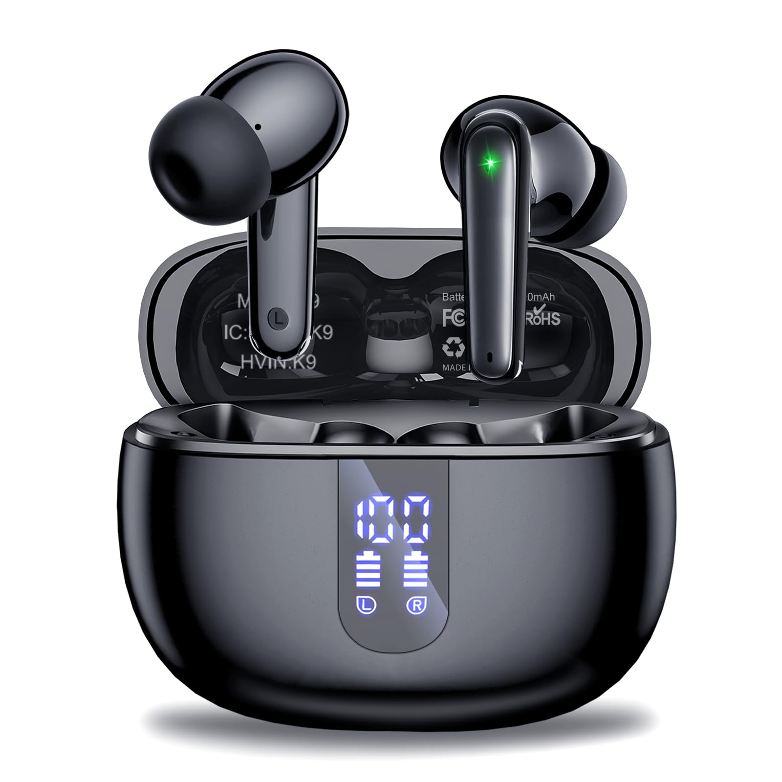 Wireless Earbuds, Bluetooth 5.3 Headphones with HiFi Stereo Sound,40H Playtime with LED Power Display Charging Case, IPx7 Waterproof in-Ear Earphone with Mic for Phone Computer Laptop,Black - Available at All In One Marketplace Canada