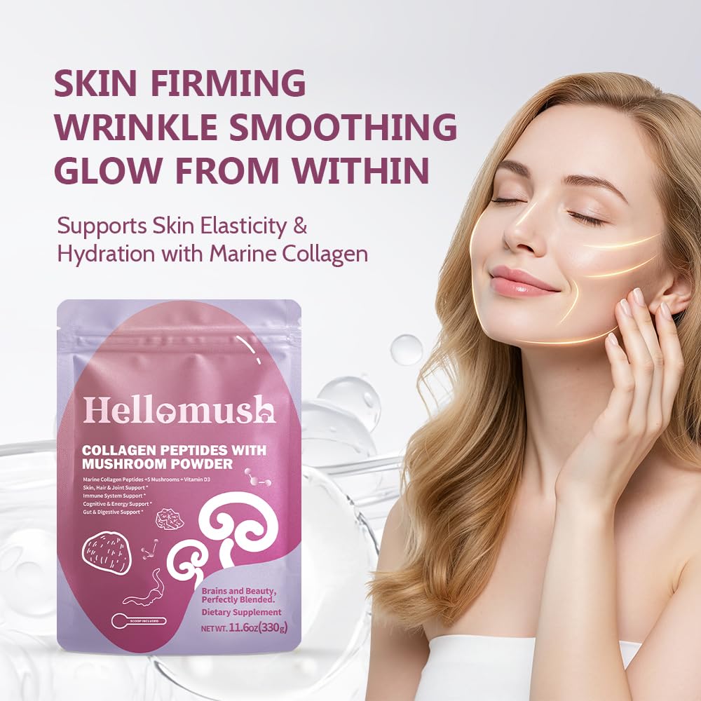 Hellomush Marine Collagen Peptides with Functional Mushroom Blend - 330g