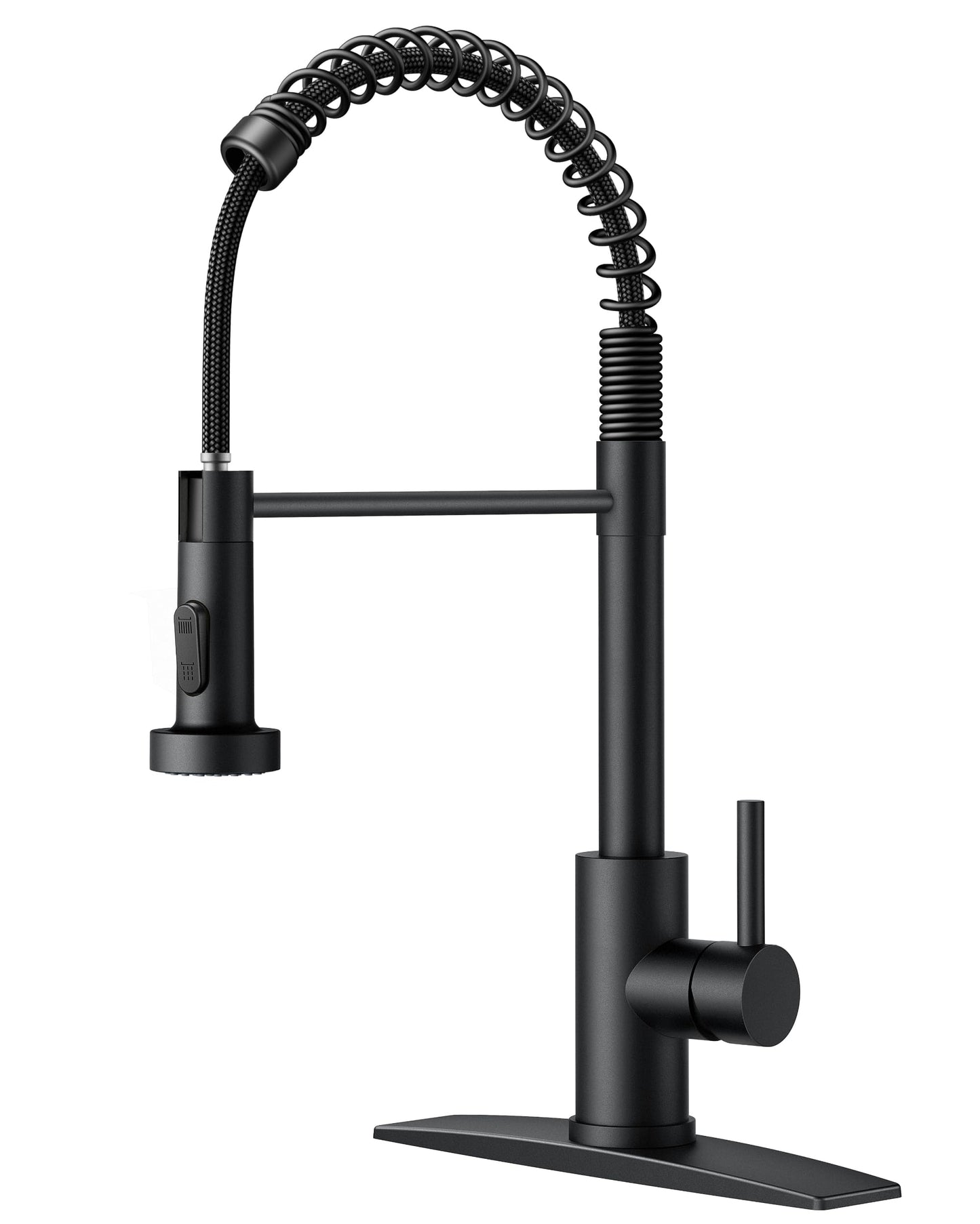 FORIOUS Black Kitchen Faucet with Pull Down Sprayer, Stainless Steel Single Handle Spring Classic Sink Faucets 1 or 3 Hole, for Farmhouse Camper Laundry Rv Bar, Matte Black