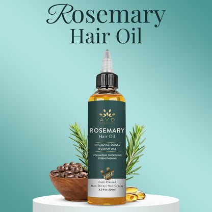 AVD Organics Rosemary Oil for Hair Growth | Infused with Biotin | Hair Strengthening, Nourishing and Volumizing | infused with Jojoba & Castor Oil | NON - GMO 120ml