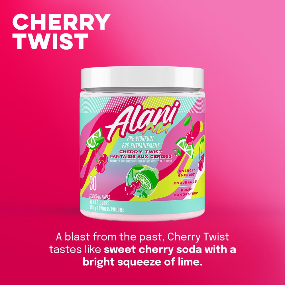 Alani Nu Pre Workout Powder | Amino Energy Boost | Endurance Supplement | Sugar Free | 100mg Caffeine | L-Theanine, Beta-Alanine, Citrulline | 30 Servings (Cherry Twist) Alani Nu