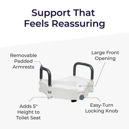 Drive Medical RTL12027RA 2-in-1 Raised Toilet Seat with Removable Padded Arms, Standard Seat