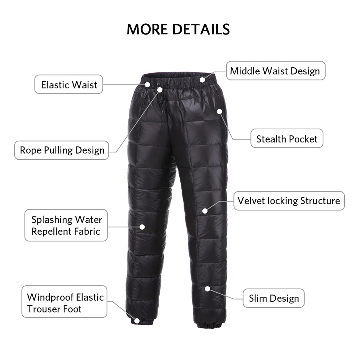 Tapasimme Men, Women Winter Warm Loose Utility Down Pants Sassy High Waisted Nylon Compression Snow Trousers (Large, Black) 🍁 All In One Marketplace Canada