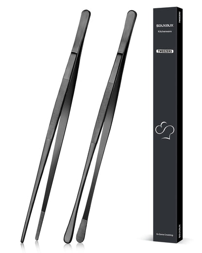 2 Pcs 12-inch Cooking Tweezers Tongs Precision Serrated Tips, Stainless Steel Professional Chef Tweezer Kitchen Tools for BBQ, Plating and Serving - Available at All In One Marketplace Canada