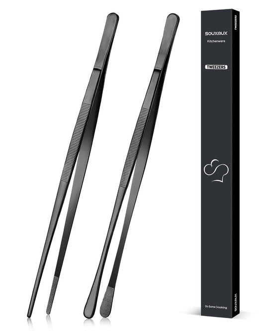 2 Pcs 12-inch Cooking Tweezers Tongs Precision Serrated Tips, Stainless Steel Professional Chef Tweezer Kitchen Tools for BBQ, Plating and Serving - Available at All In One Marketplace Canada