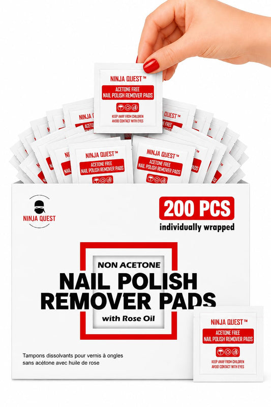 Nail Polish Remover Pads 100% Non Acetone - 200 Pack of Individually Wrapped Bulk Set Gel Nail Polish Remover Wipes - Fingernail Travel Kit to Clear Nail Polish for Home & Professional Removal