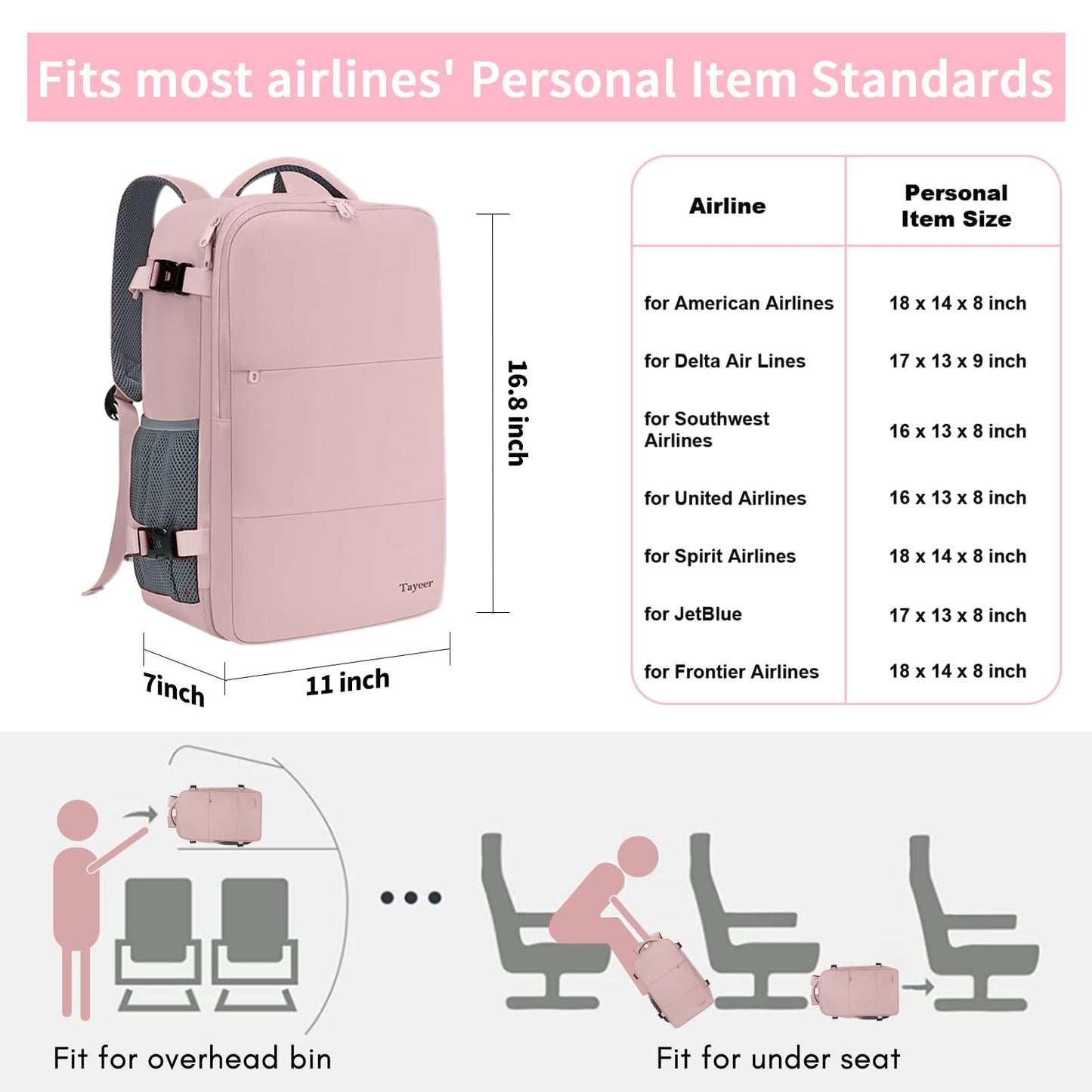 Taygeer Travel Backpack for Women, Carry On Backpack with Shoe Pouch, TSA 15.6inch Laptop Backpack Flight Approved, College Nurse Bag Casual Daypack for Weekender Business Hiking, Pink - Available at All In One Marketplace Canada