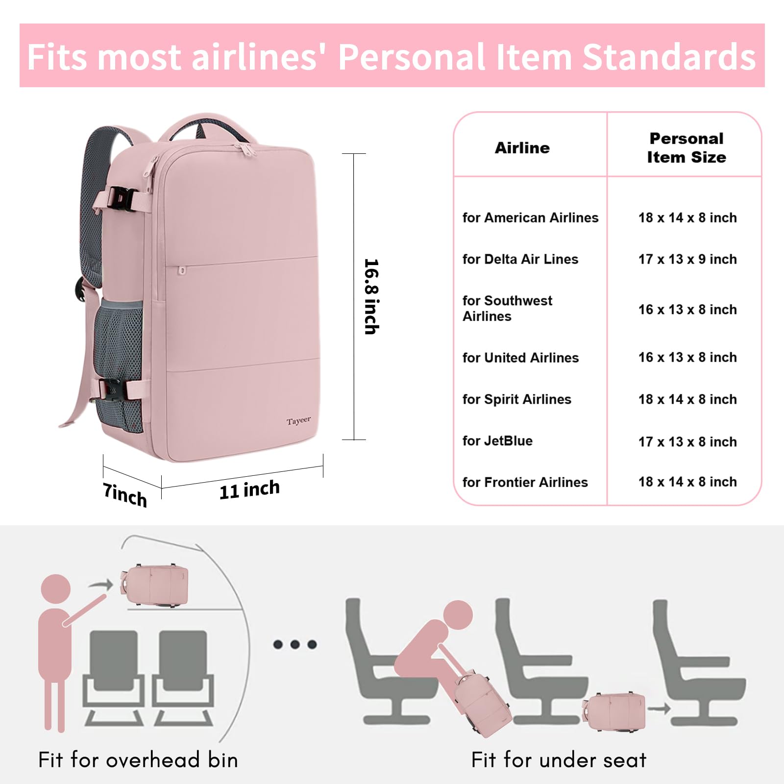 Taygeer Travel Backpack for Women, Carry On Backpack with Shoe Pouch, TSA 15.6inch Laptop Backpack Flight Approved, College Nurse Bag Casual Daypack for Weekender Business Hiking, Pink - Available at All In One Marketplace Canada