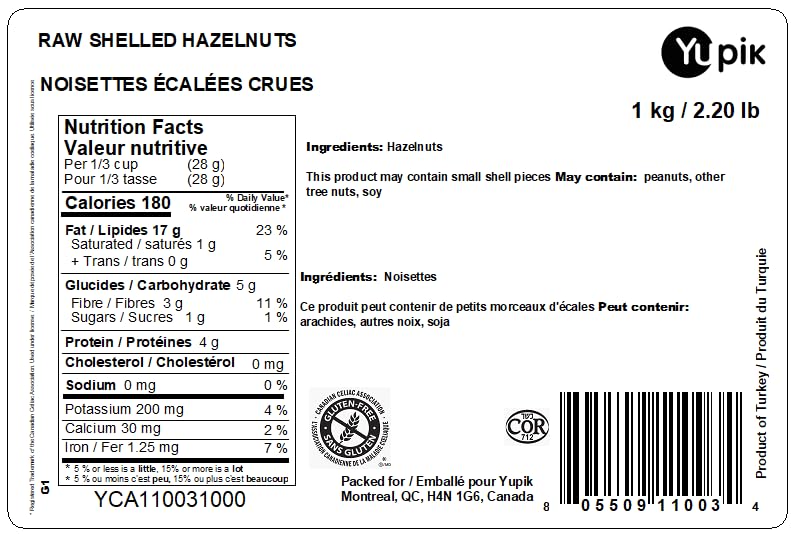 Yupik Raw Hazelnuts, 1 kg – Whole Shelled Filberts, Unsalted & Unroasted