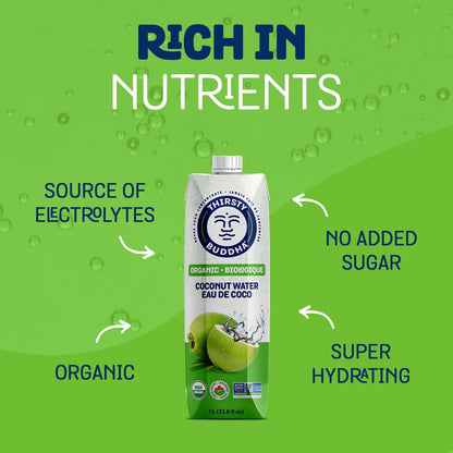Thirsty Buddha Organic Coconut Water - Electrolyte-Packed Natural Hydration, No Added Sugar, 6-Pack (6 x 1L)