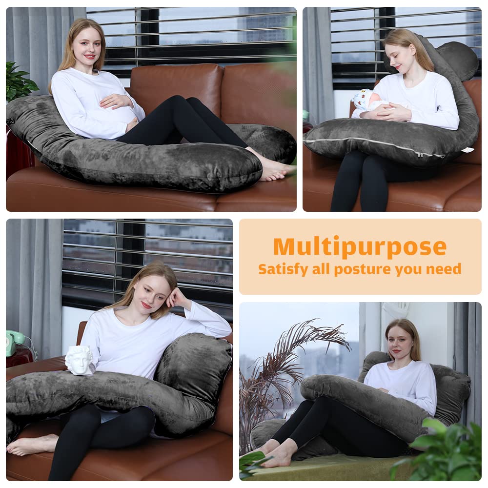 Chilling Home 59 Inch Pregnancy Pillow for Sleeping, Maternity Pillow for Pregnant Women, Full Body Pillow for Adults, Comfort U Shaped Pregnancy Pillow with Removable Washable Velvet Cover, Dark Grey - Available at All In One Marketplace Canada