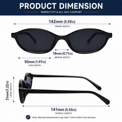 Retro Oval Cat Eye Sunglasses for Women 90s Trendy Small Lightweight Y2k Narrow Sunnies Cateye UV400 Sun Glasses 8057 Black+Brown+Tortoise