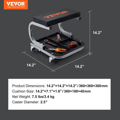 VEVOR Rolling Creeper Garage/Shop Seat, 250 LBS Capacity Padded Rolling Workshop Stool with Tool Tray Storage, Mechanic Stool for Garage, Shop, Auto Repair, Black 🍁 All In One Marketplace Canada